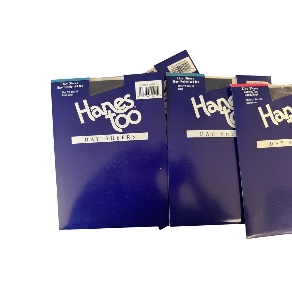 Lot of 5 Vintage Hanes Too Day Sheers Pantyhose Size AB Black Brown Nude 90s JS